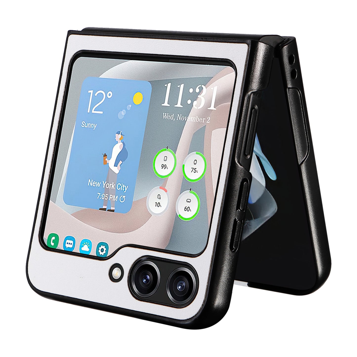 For Samsung Galaxy Z Flip6 5G Case PU Leather Hard PC Protective Phone Cover - White