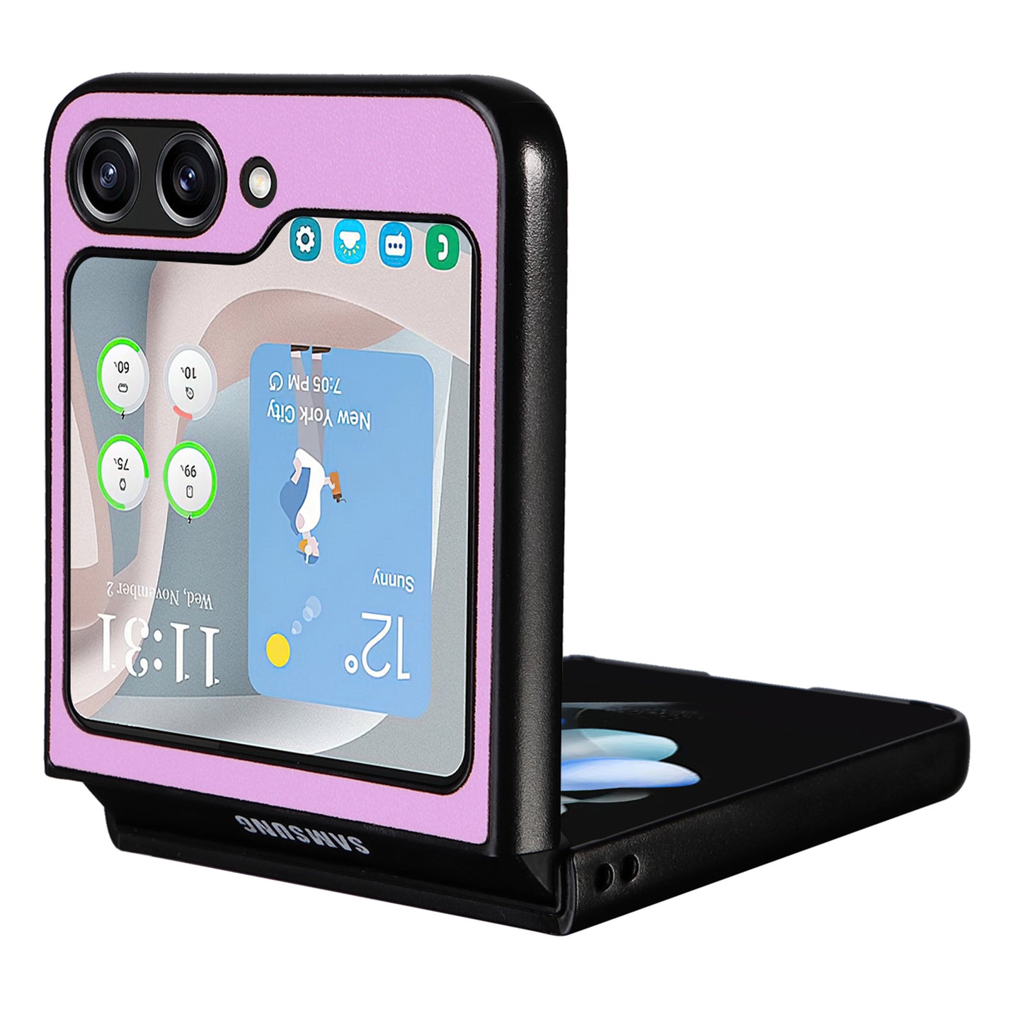 For Samsung Galaxy Z Flip6 5G Case PU Leather Hard PC Protective Phone Cover - Purple