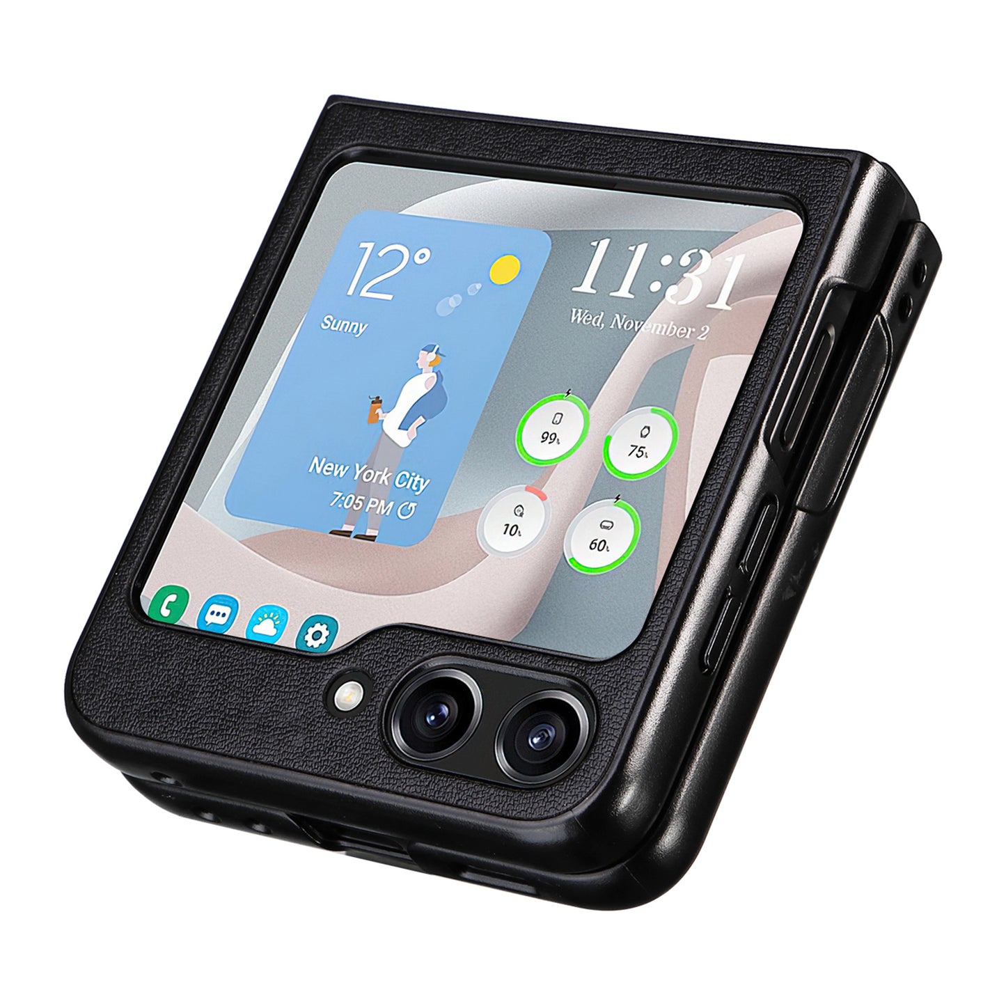 For Samsung Galaxy Z Flip6 5G Case PU Leather Hard PC Protective Phone Cover - Black