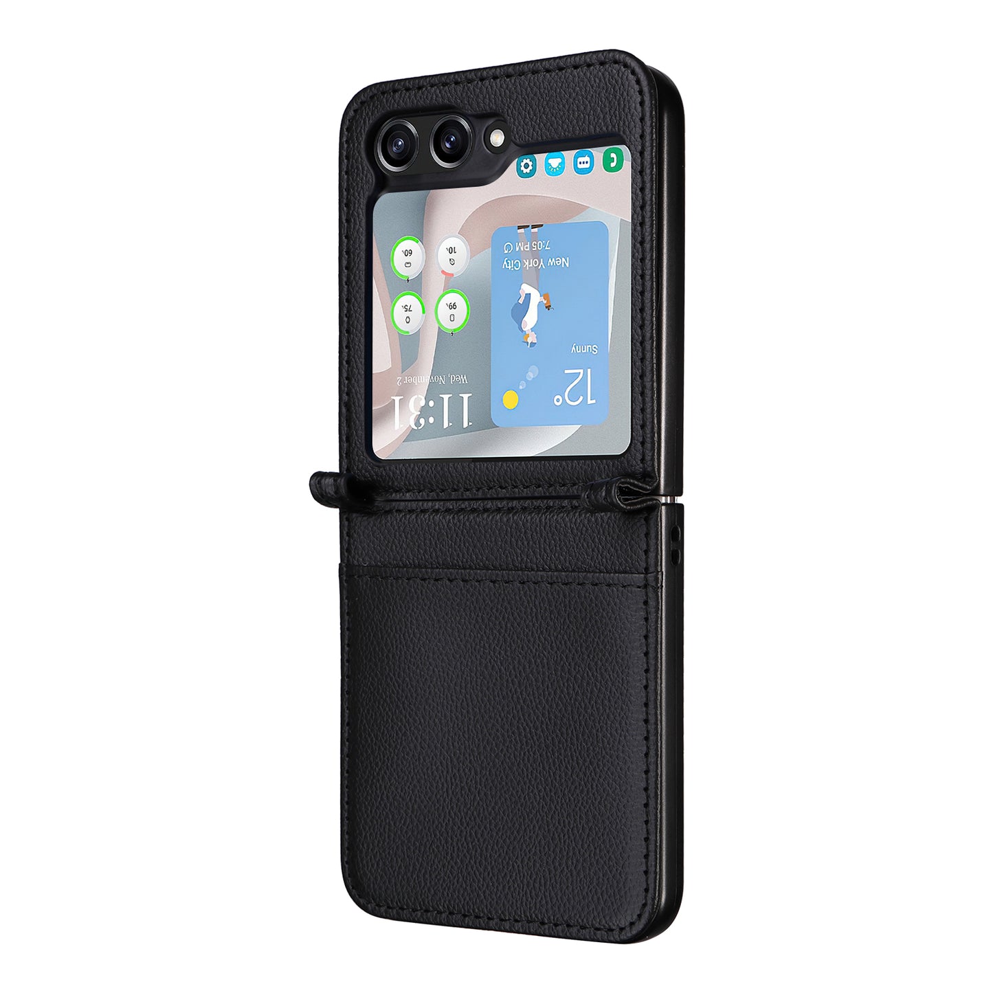 For Samsung Galaxy Z Flip6 5G Case Litchi Texture PU Leather + PC Card Slot Phone Cover - Black