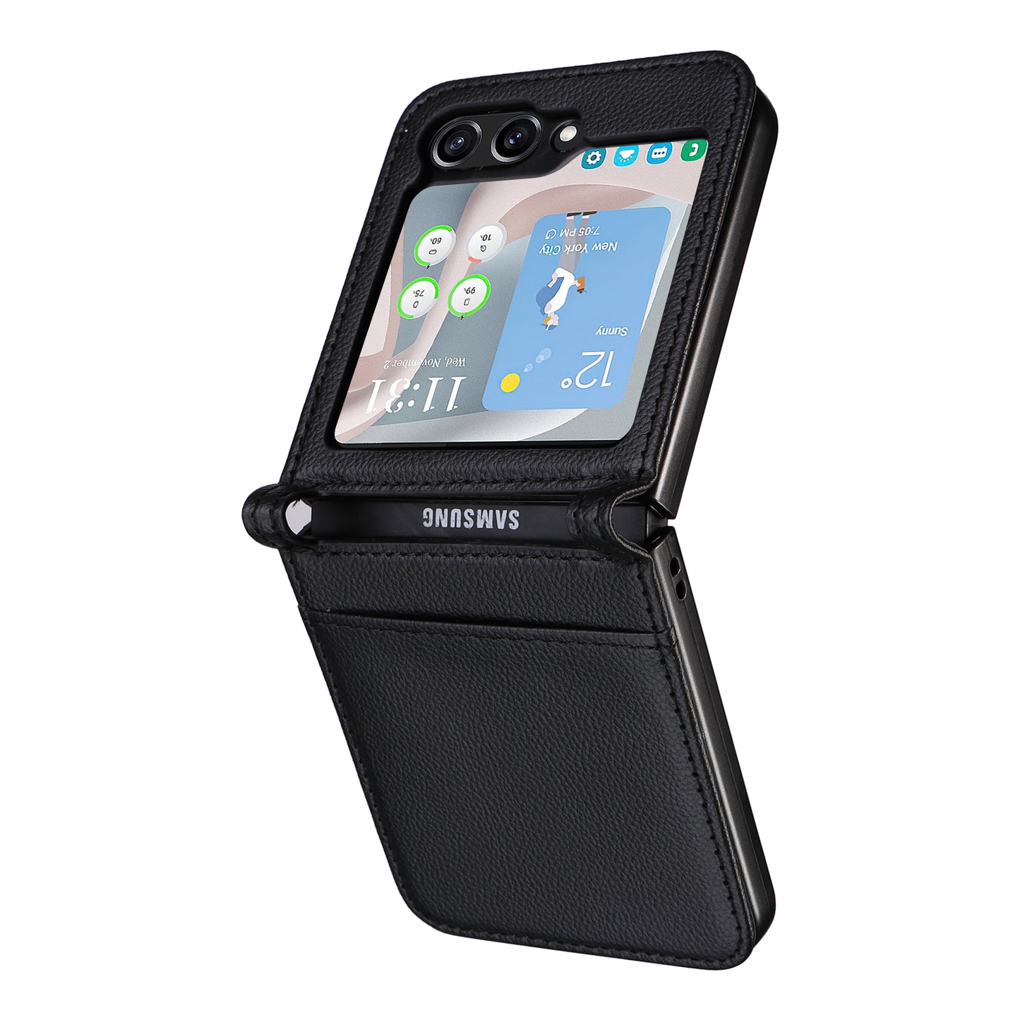 For Samsung Galaxy Z Flip6 5G Case Litchi Texture PU Leather + PC Card Slot Phone Cover - Black