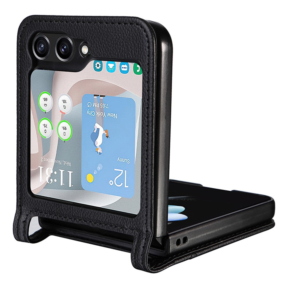 For Samsung Galaxy Z Flip7 FE 5G / Z Flip6 5G Case Litchi Texture PU Leather + PC Card Slot Phone Cover - Black