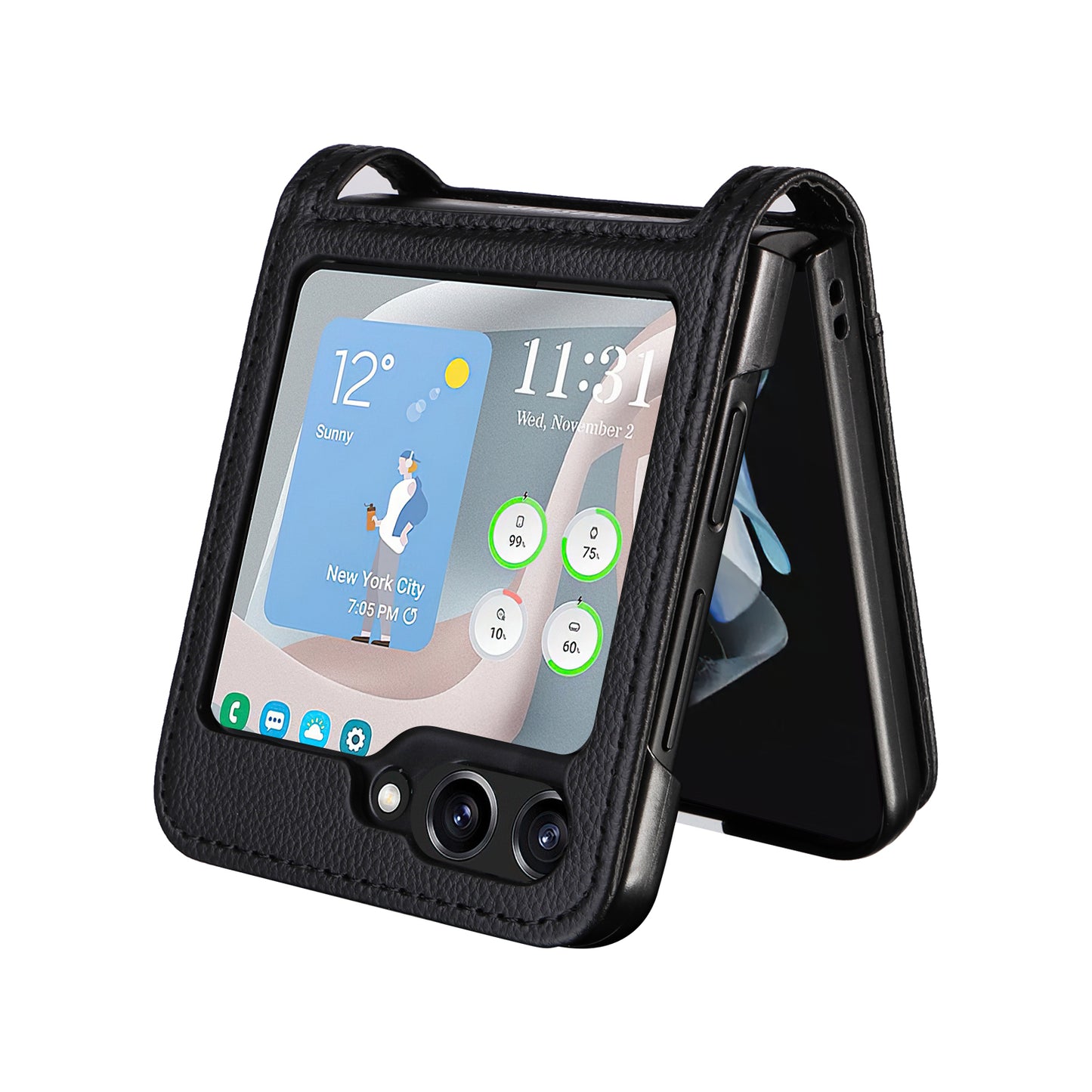 For Samsung Galaxy Z Flip6 5G Case Litchi Texture PU Leather + PC Card Slot Phone Cover - Black
