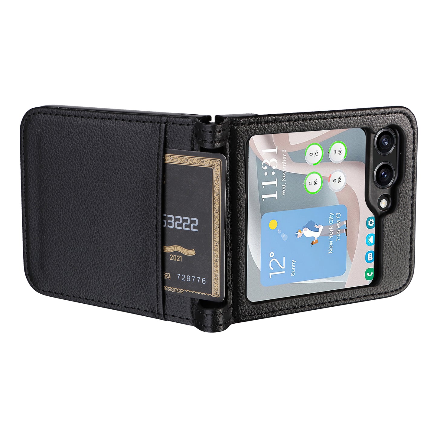 For Samsung Galaxy Z Flip6 5G Case Litchi Texture PU Leather + PC Card Slot Phone Cover - Black