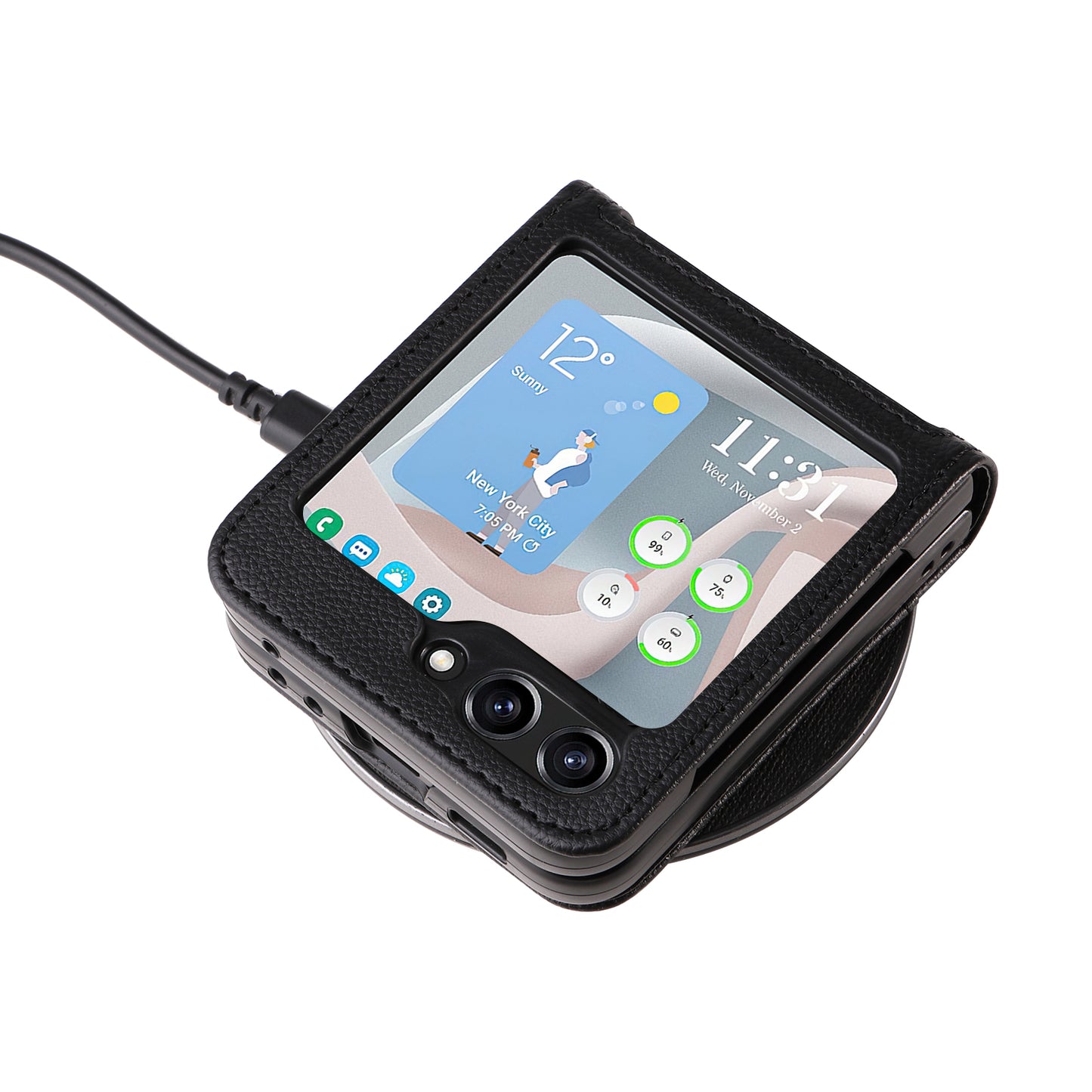 For Samsung Galaxy Z Flip6 5G Case Litchi Texture PU Leather + PC Card Slot Phone Cover - Black