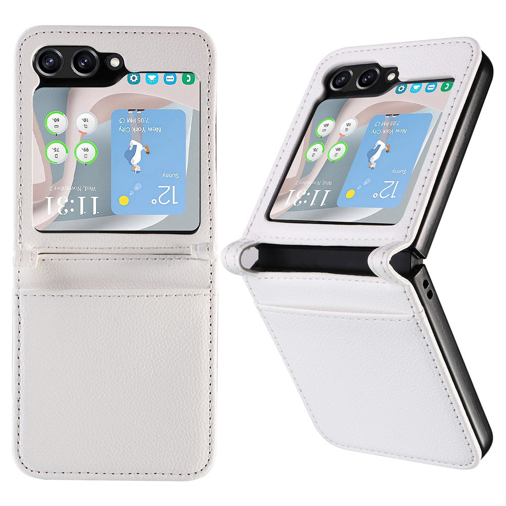 For Samsung Galaxy Z Flip7 FE 5G / Z Flip6 5G Case Litchi Texture PU Leather + PC Card Slot Phone Cover - White