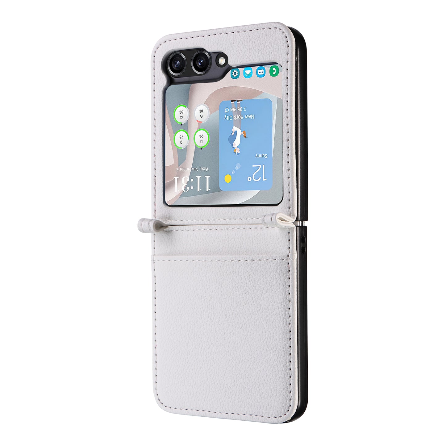 For Samsung Galaxy Z Flip6 5G Case Litchi Texture PU Leather + PC Card Slot Phone Cover - White
