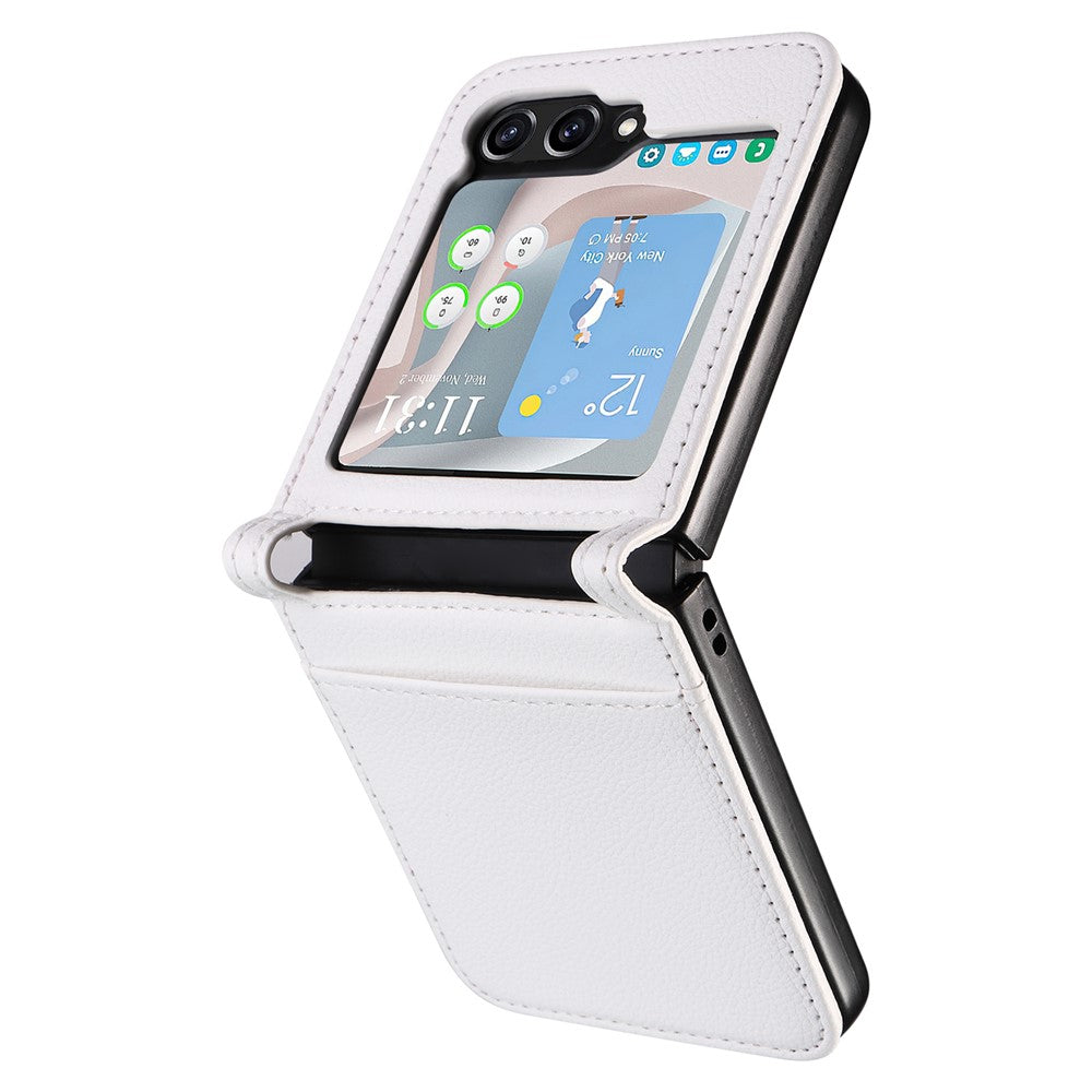 For Samsung Galaxy Z Flip7 FE 5G / Z Flip6 5G Case Litchi Texture PU Leather + PC Card Slot Phone Cover - White