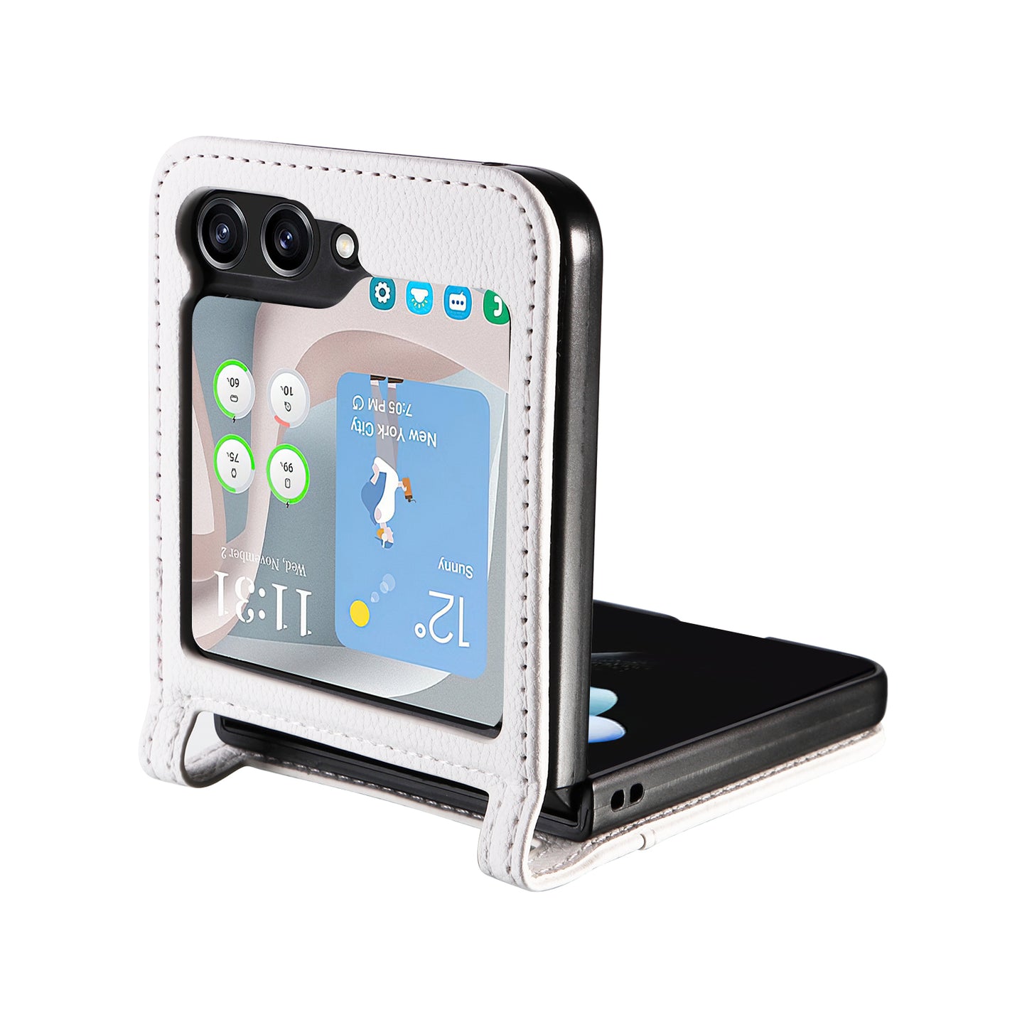 For Samsung Galaxy Z Flip6 5G Case Litchi Texture PU Leather + PC Card Slot Phone Cover - White