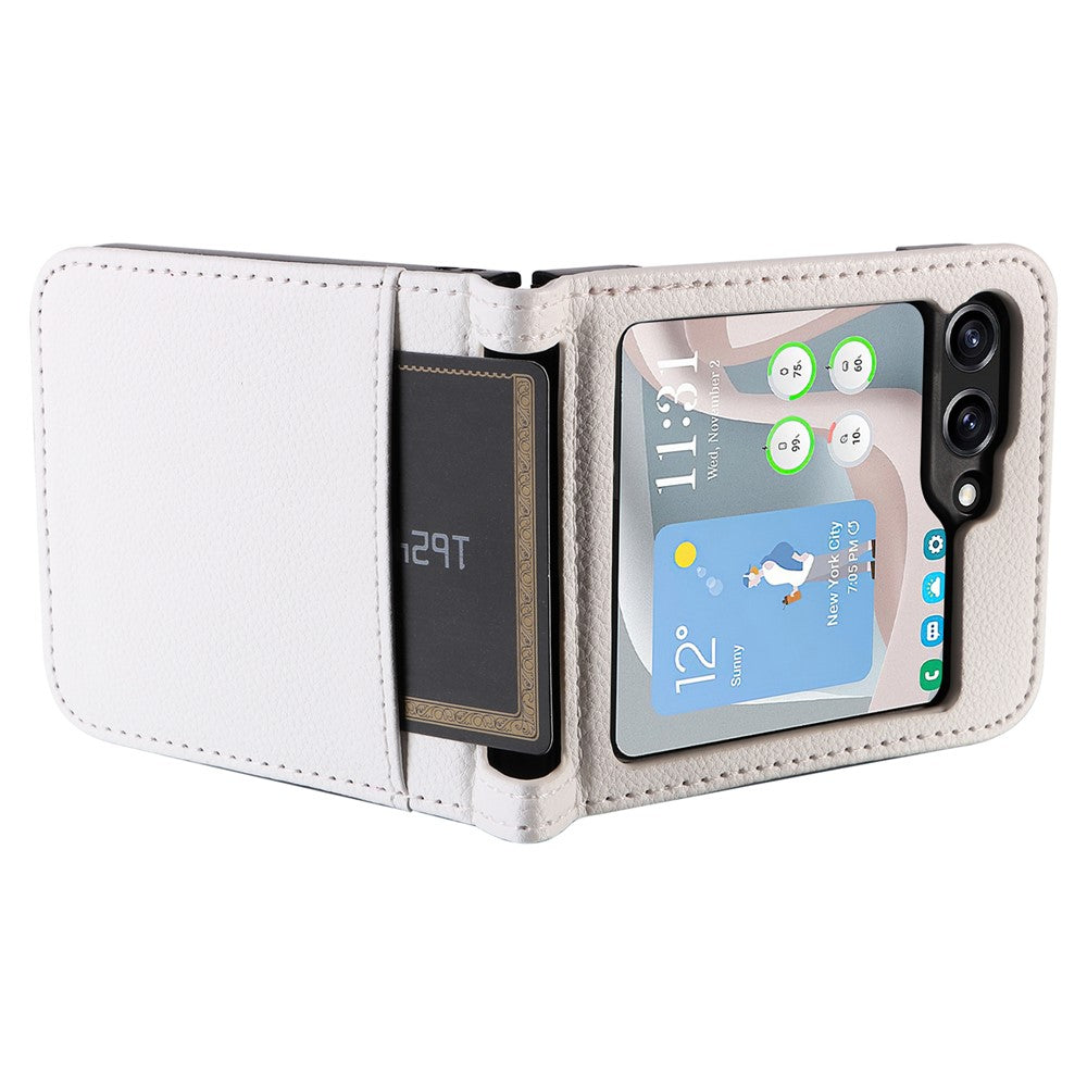 For Samsung Galaxy Z Flip7 FE 5G / Z Flip6 5G Case Litchi Texture PU Leather + PC Card Slot Phone Cover - White