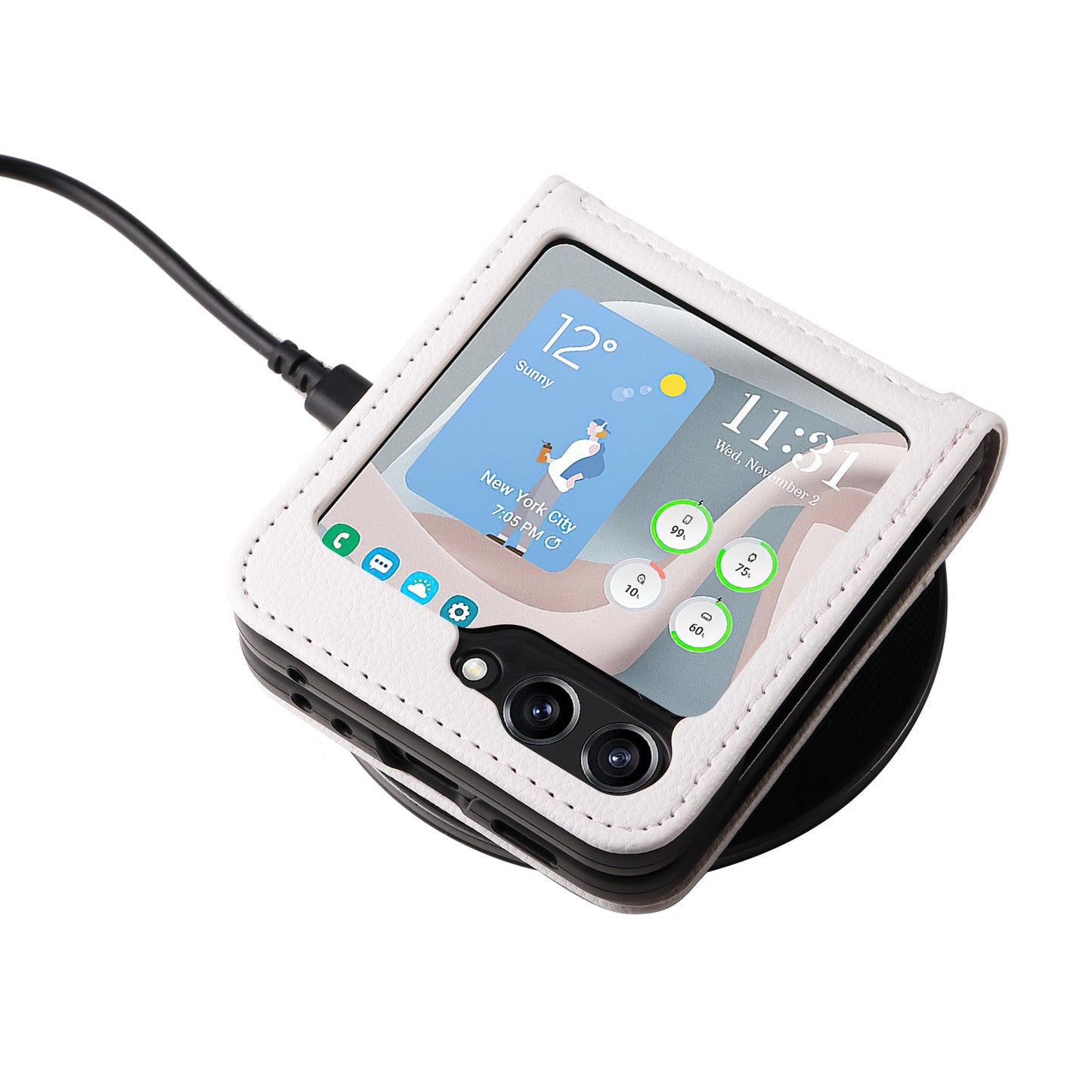 For Samsung Galaxy Z Flip6 5G Case Litchi Texture PU Leather + PC Card Slot Phone Cover - White