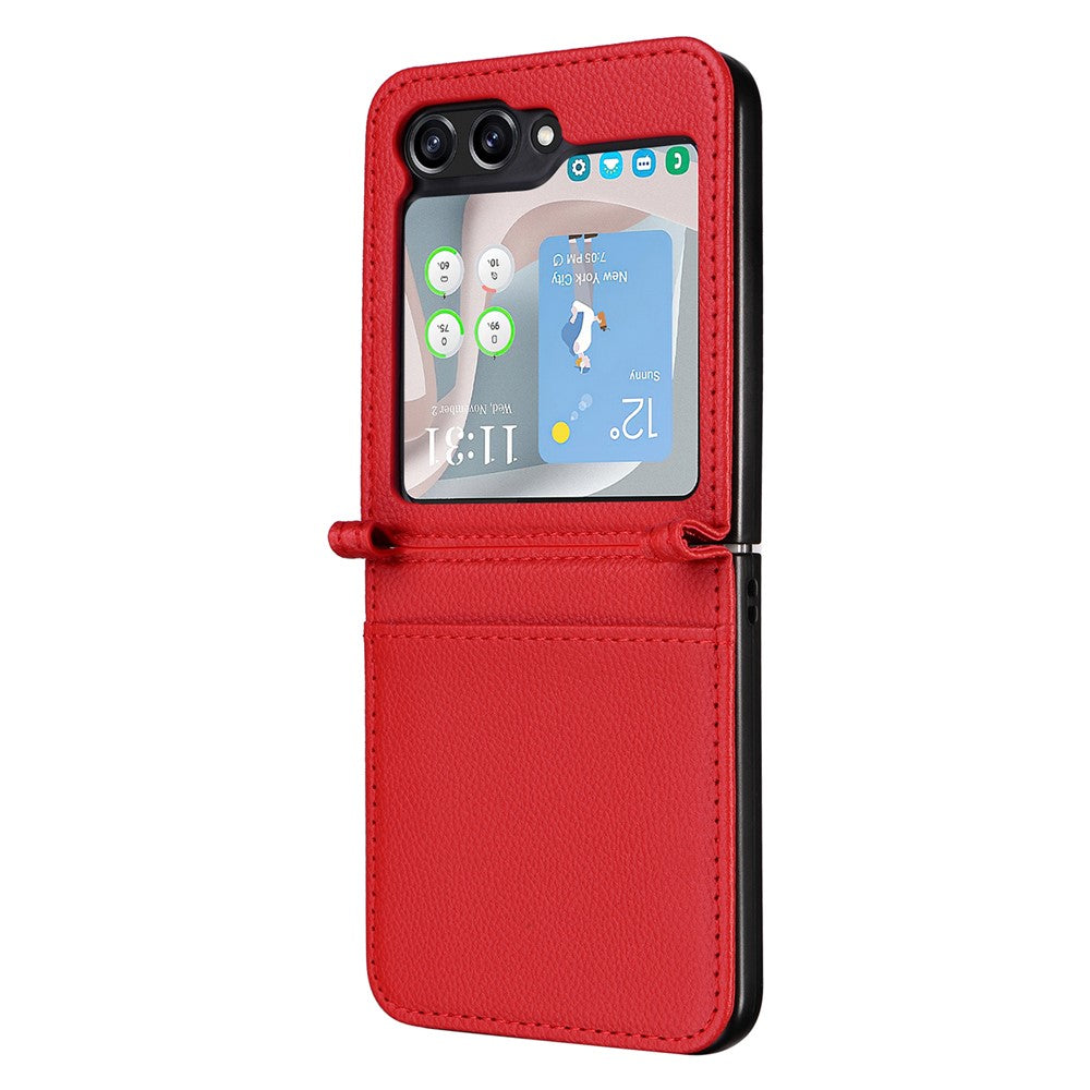 For Samsung Galaxy Z Flip7 FE 5G / Z Flip6 5G Case Litchi Texture PU Leather + PC Card Slot Phone Cover - Red