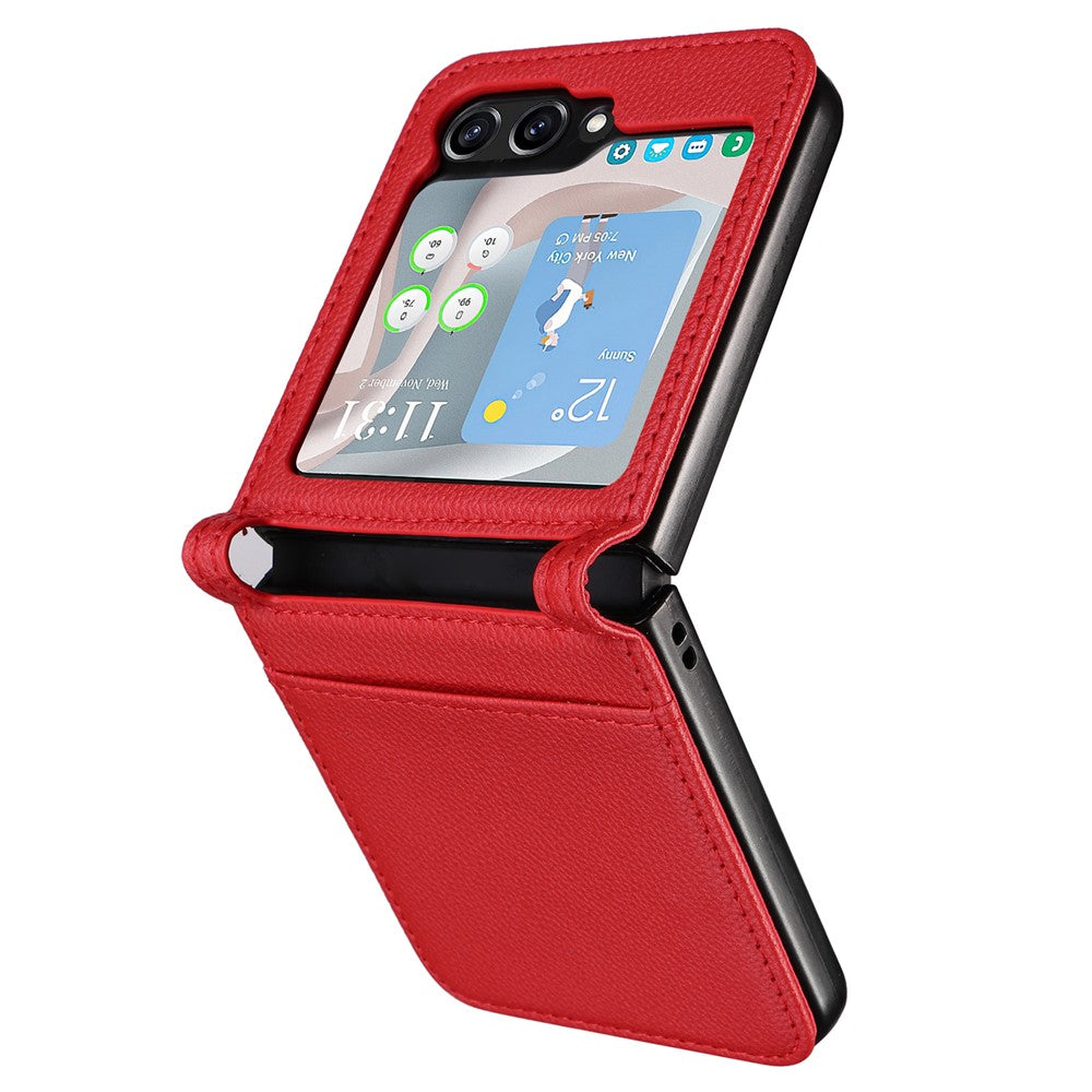 For Samsung Galaxy Z Flip7 FE 5G / Z Flip6 5G Case Litchi Texture PU Leather + PC Card Slot Phone Cover - Red