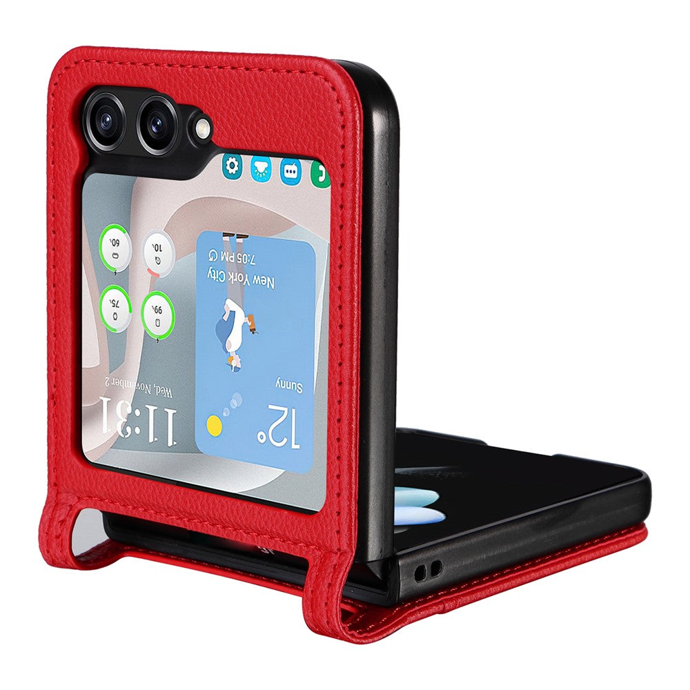 For Samsung Galaxy Z Flip7 FE 5G / Z Flip6 5G Case Litchi Texture PU Leather + PC Card Slot Phone Cover - Red