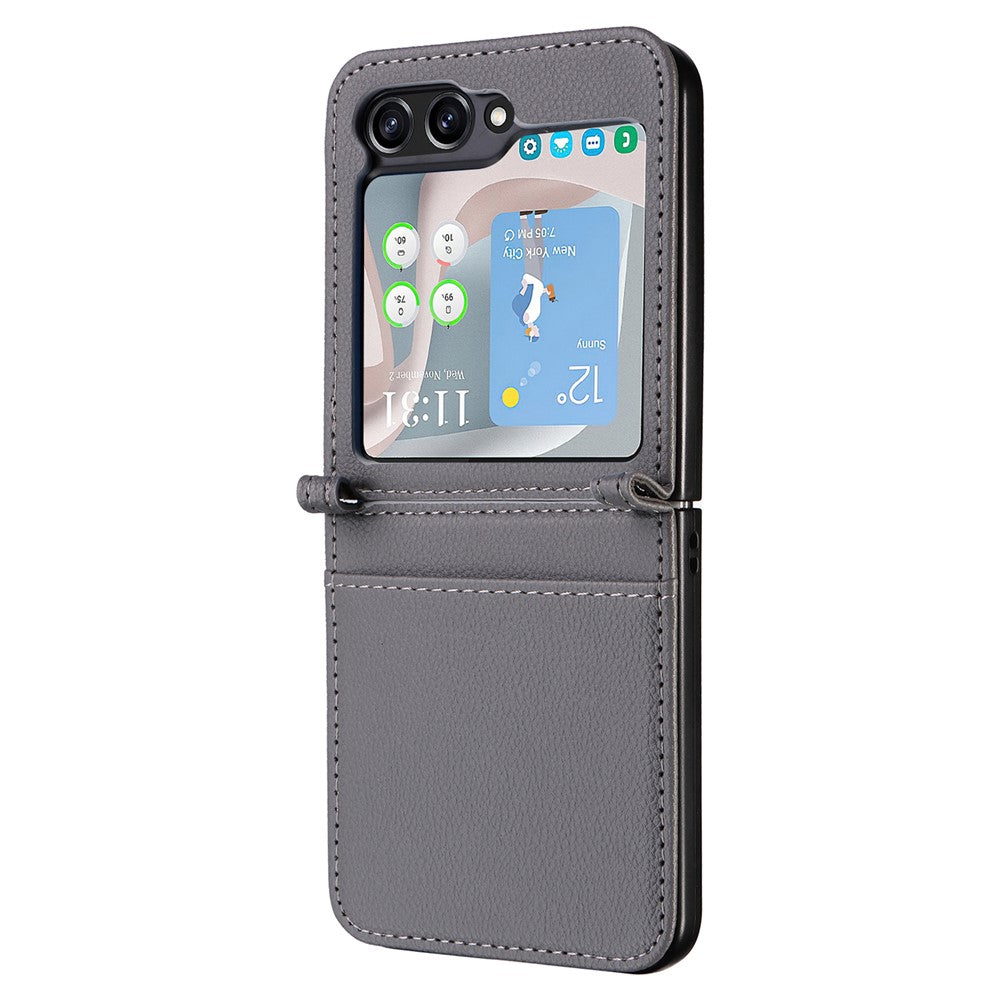 For Samsung Galaxy Z Flip7 FE 5G / Z Flip6 5G Case Litchi Texture PU Leather + PC Card Slot Phone Cover - Grey