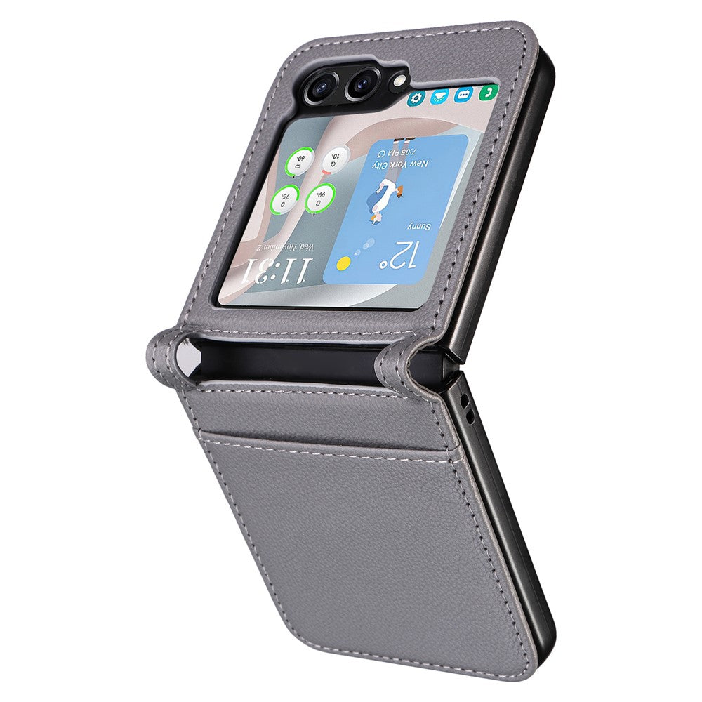 For Samsung Galaxy Z Flip7 FE 5G / Z Flip6 5G Case Litchi Texture PU Leather + PC Card Slot Phone Cover - Grey