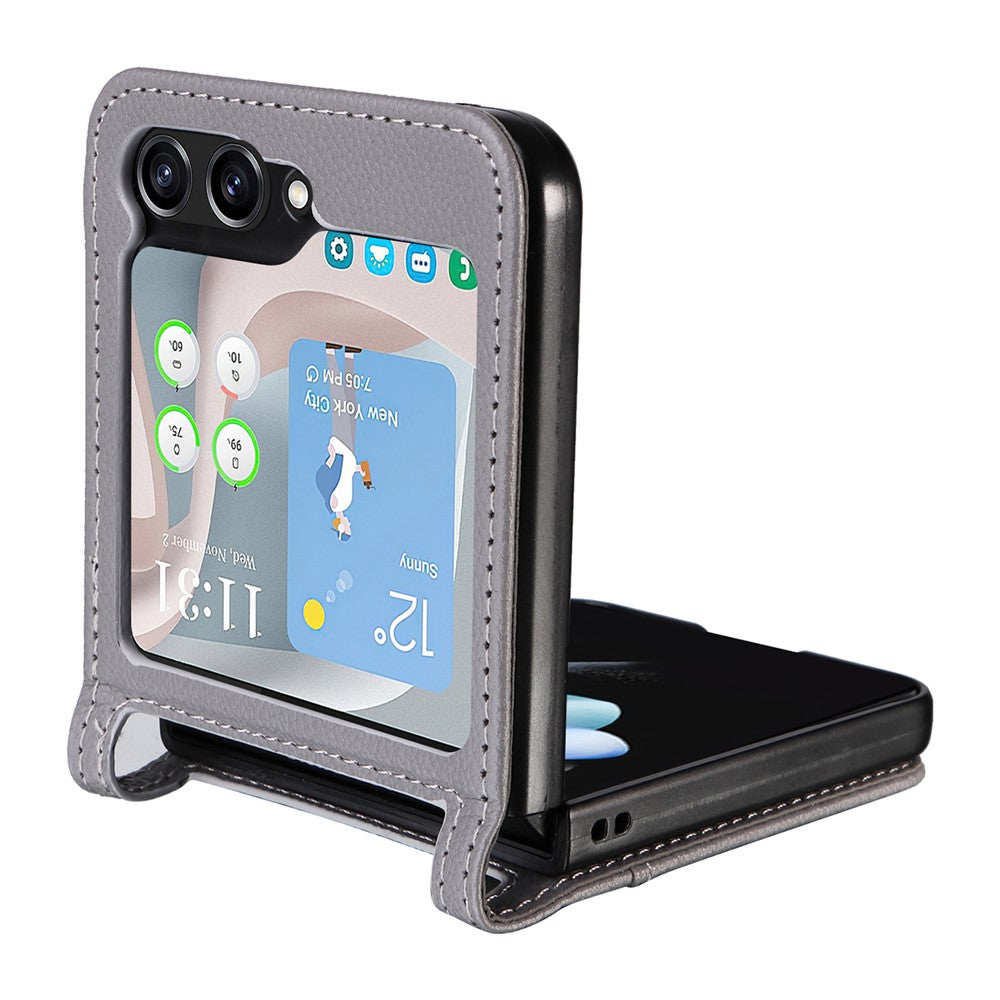 For Samsung Galaxy Z Flip7 FE 5G / Z Flip6 5G Case Litchi Texture PU Leather + PC Card Slot Phone Cover - Grey