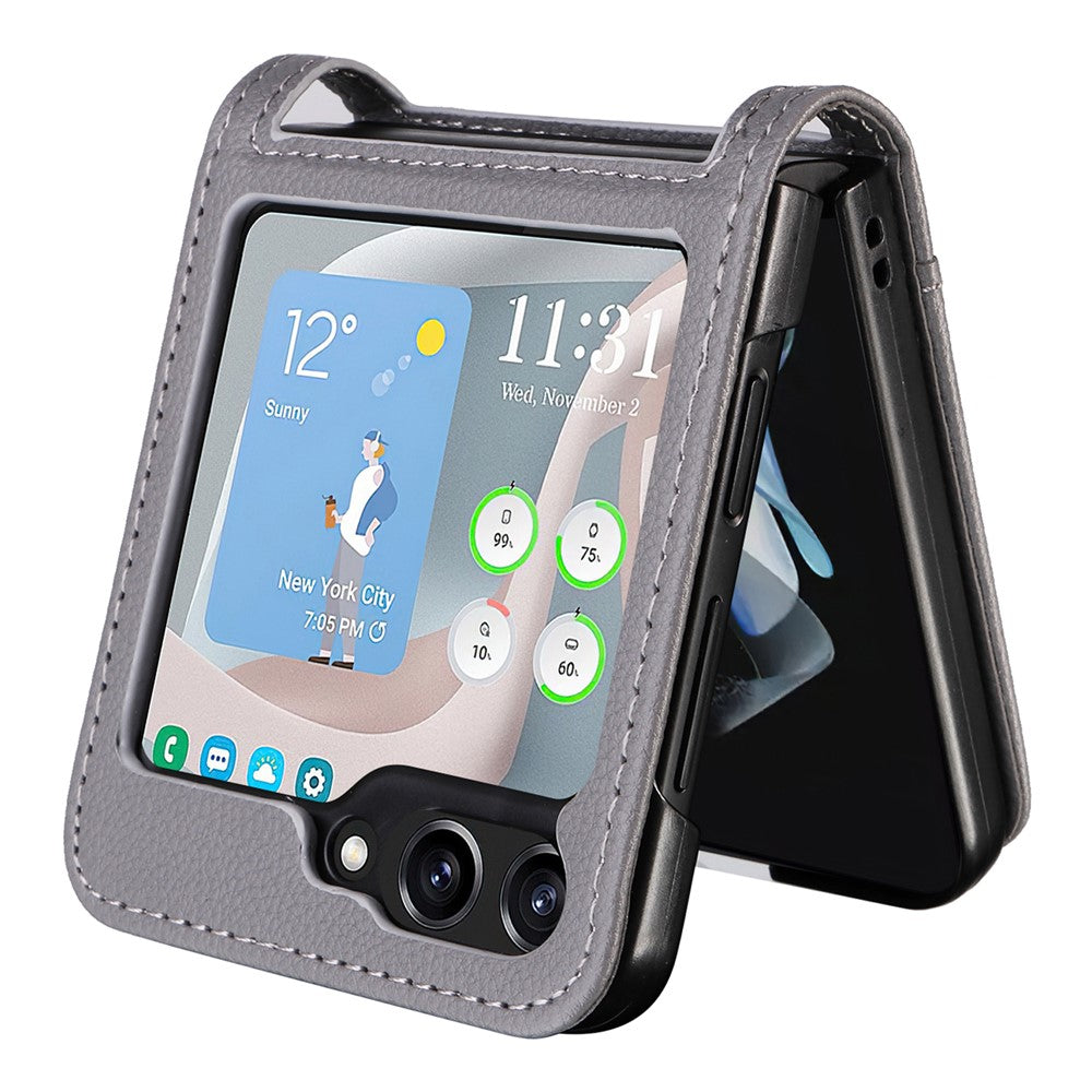 For Samsung Galaxy Z Flip7 FE 5G / Z Flip6 5G Case Litchi Texture PU Leather + PC Card Slot Phone Cover - Grey