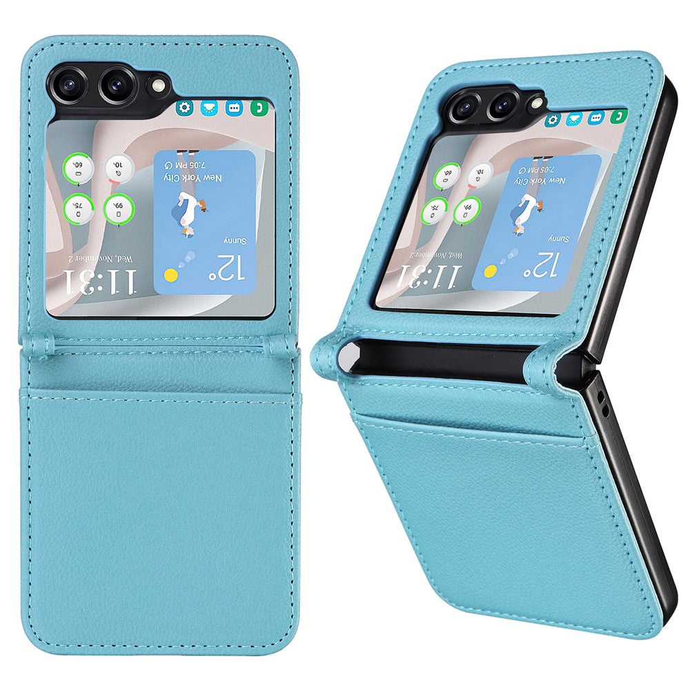 For Samsung Galaxy Z Flip7 FE 5G / Z Flip6 5G Case Litchi Texture PU Leather + PC Card Slot Phone Cover - Baby Blue