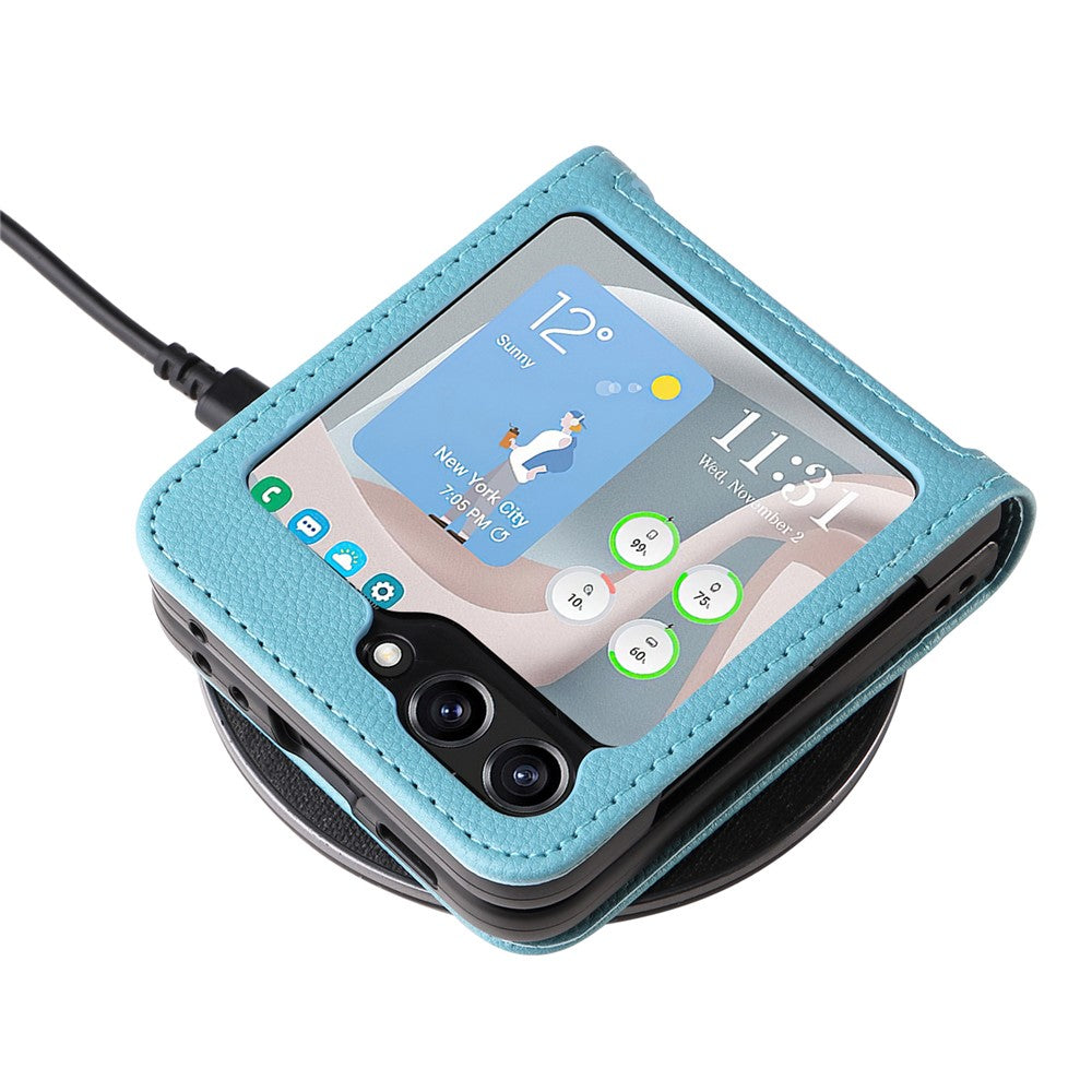 For Samsung Galaxy Z Flip7 FE 5G / Z Flip6 5G Case Litchi Texture PU Leather + PC Card Slot Phone Cover - Baby Blue