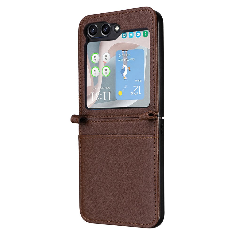 For Samsung Galaxy Z Flip7 FE 5G / Z Flip6 5G Case Litchi Texture PU Leather + PC Card Slot Phone Cover - Brown