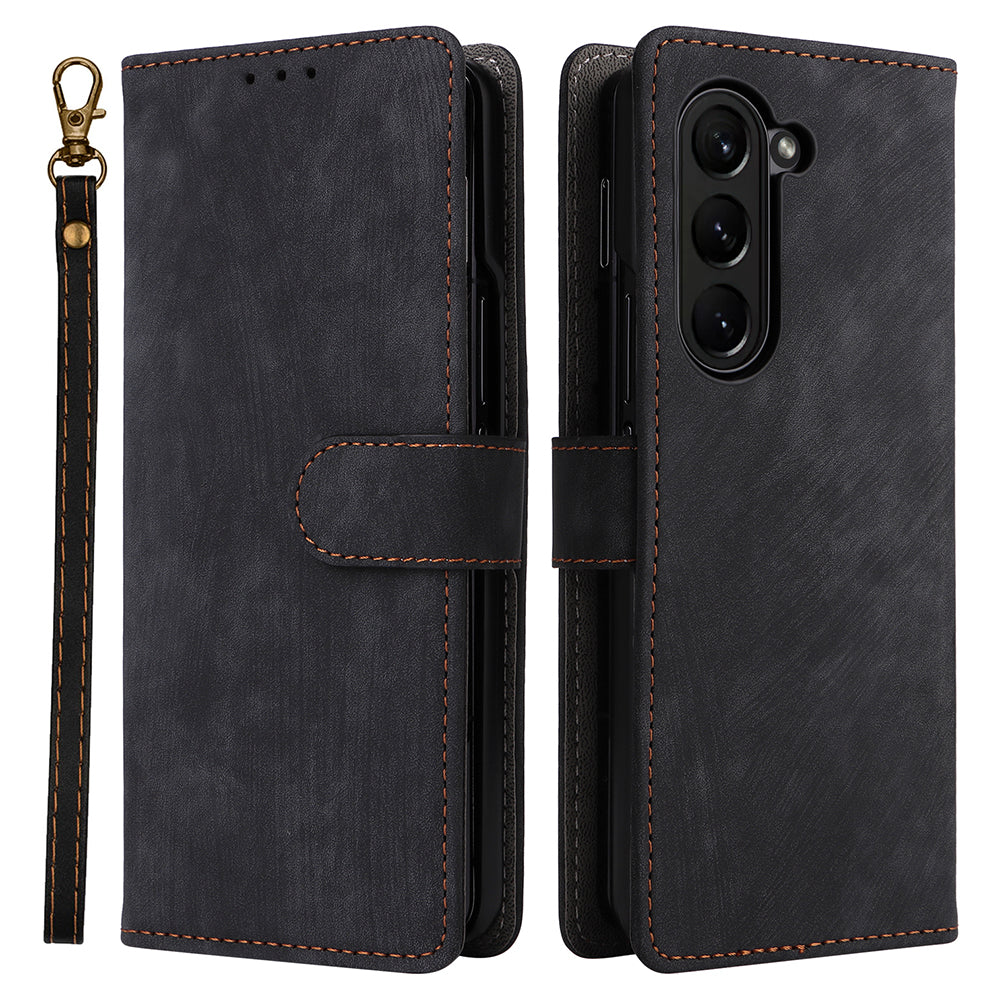 For Samsung Galaxy Z Fold6 5G Case RFID Blocking Leather Phone Cover Viewing Stand - Black