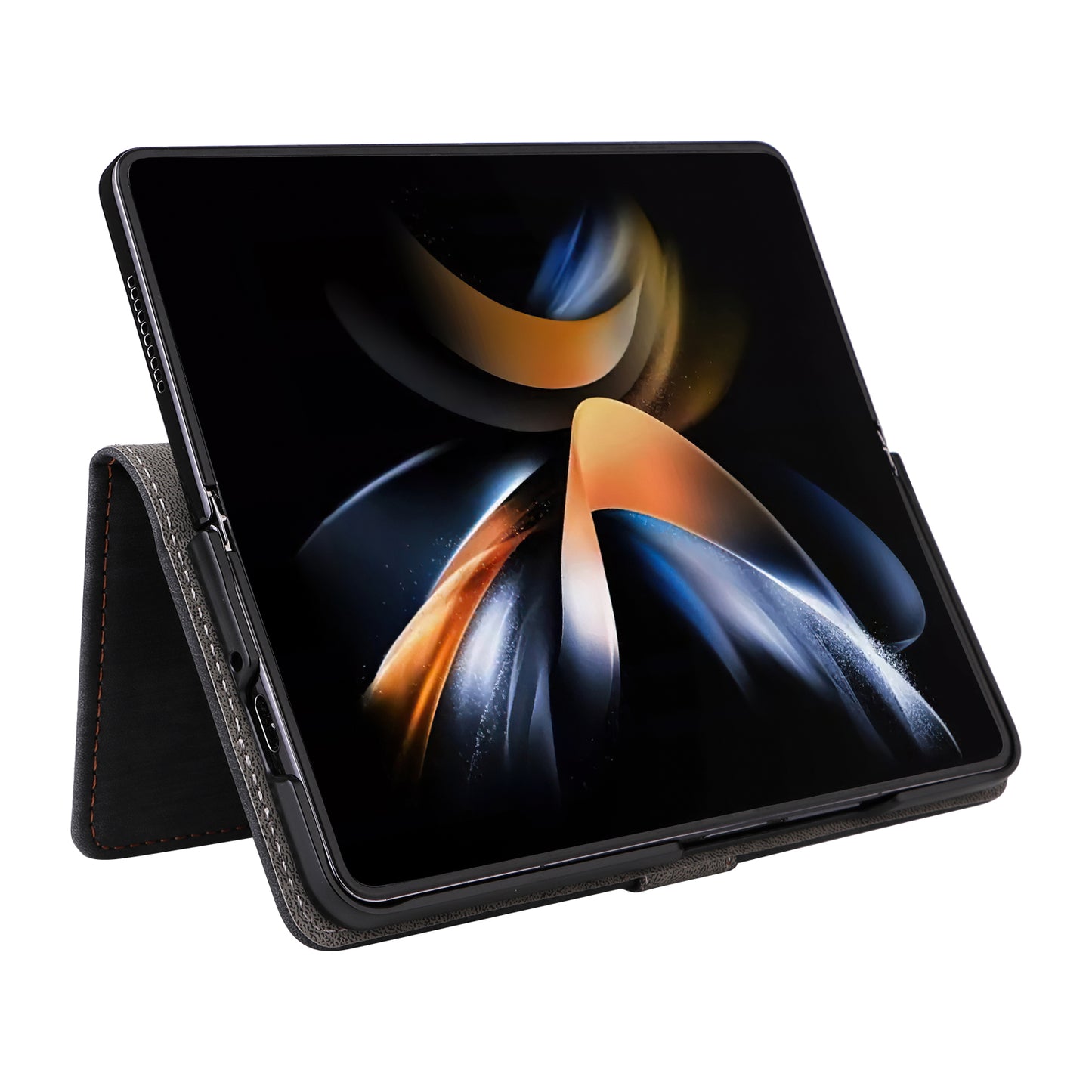 For Samsung Galaxy Z Fold6 5G Case RFID Blocking Leather Phone Cover Viewing Stand - Black