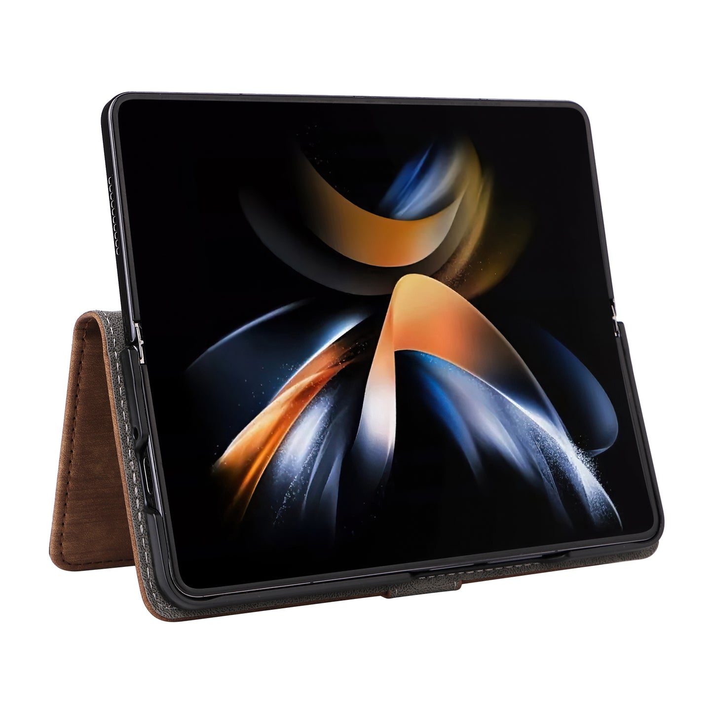 For Samsung Galaxy Z Fold6 5G Case RFID Blocking Leather Phone Cover Viewing Stand - Brown