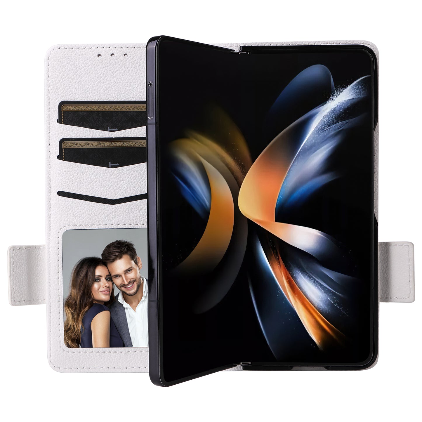 For Samsung Galaxy Z Fold6 5G Shockproof Case Litchi Texture Leather Phone Cover with Strap - White