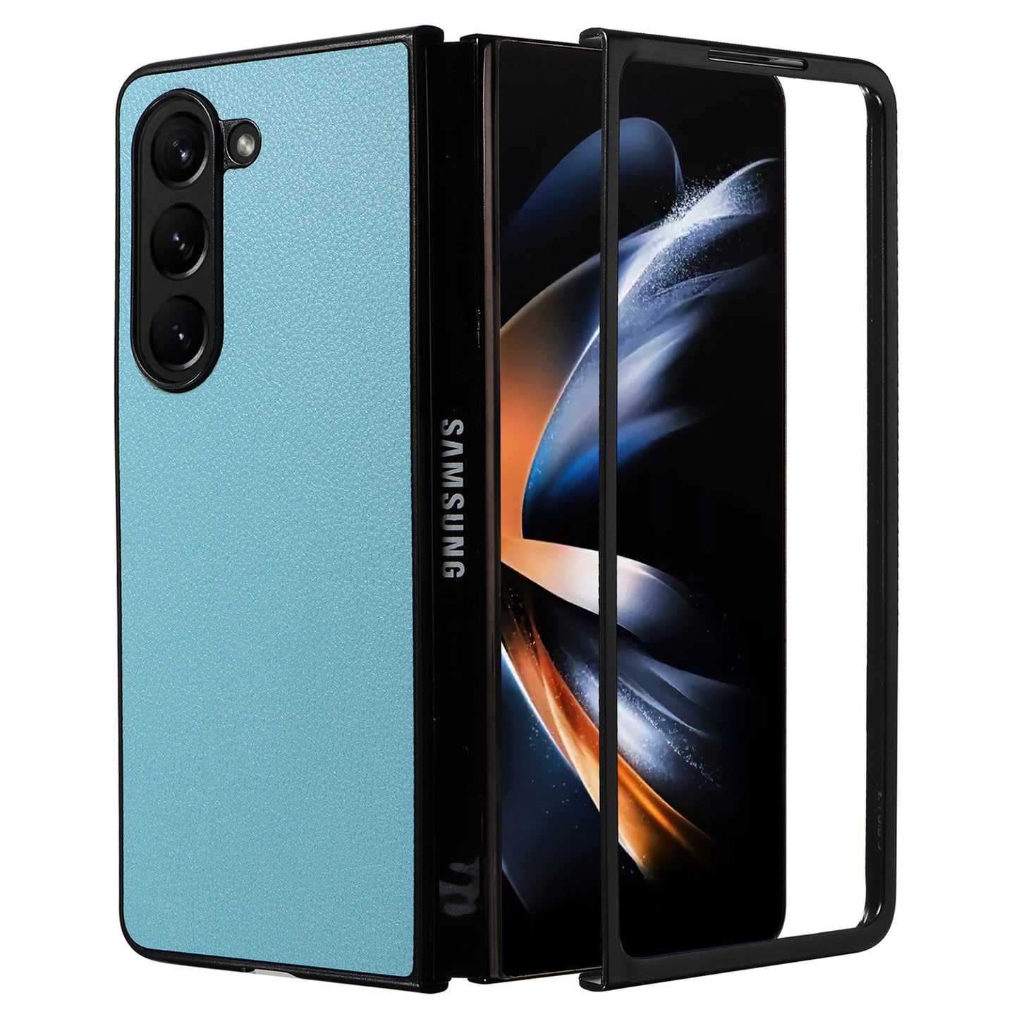 For Samsung Galaxy Z Fold6 5G Case Litchi Texture Leather Coated PC Phone Cover - Baby Blue
