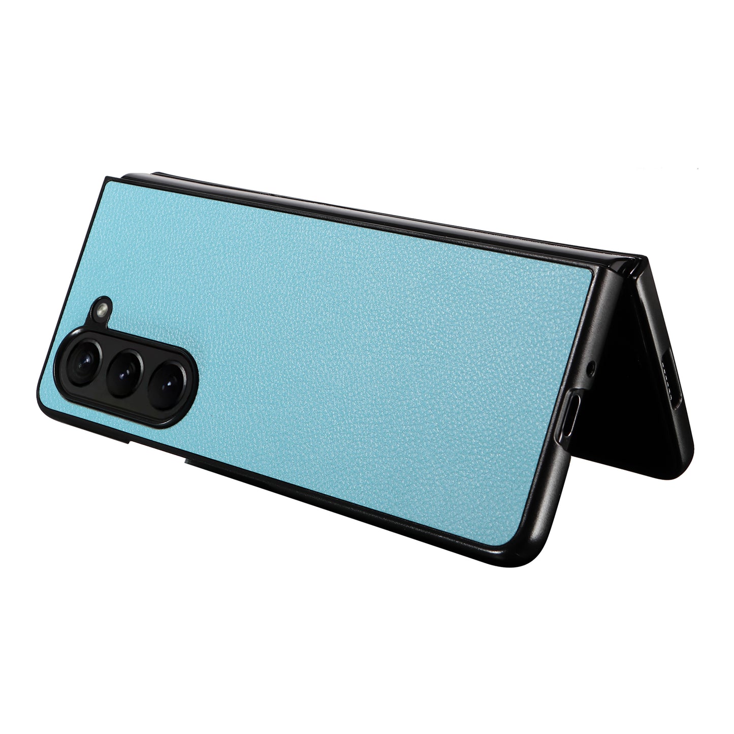 For Samsung Galaxy Z Fold6 5G Case Litchi Texture Leather Coated PC Phone Cover - Baby Blue