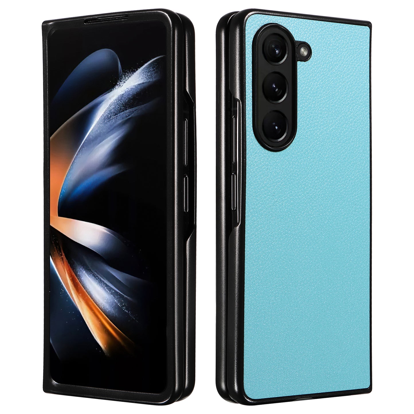 For Samsung Galaxy Z Fold6 5G Case Litchi Texture Leather Coated PC Phone Cover - Baby Blue