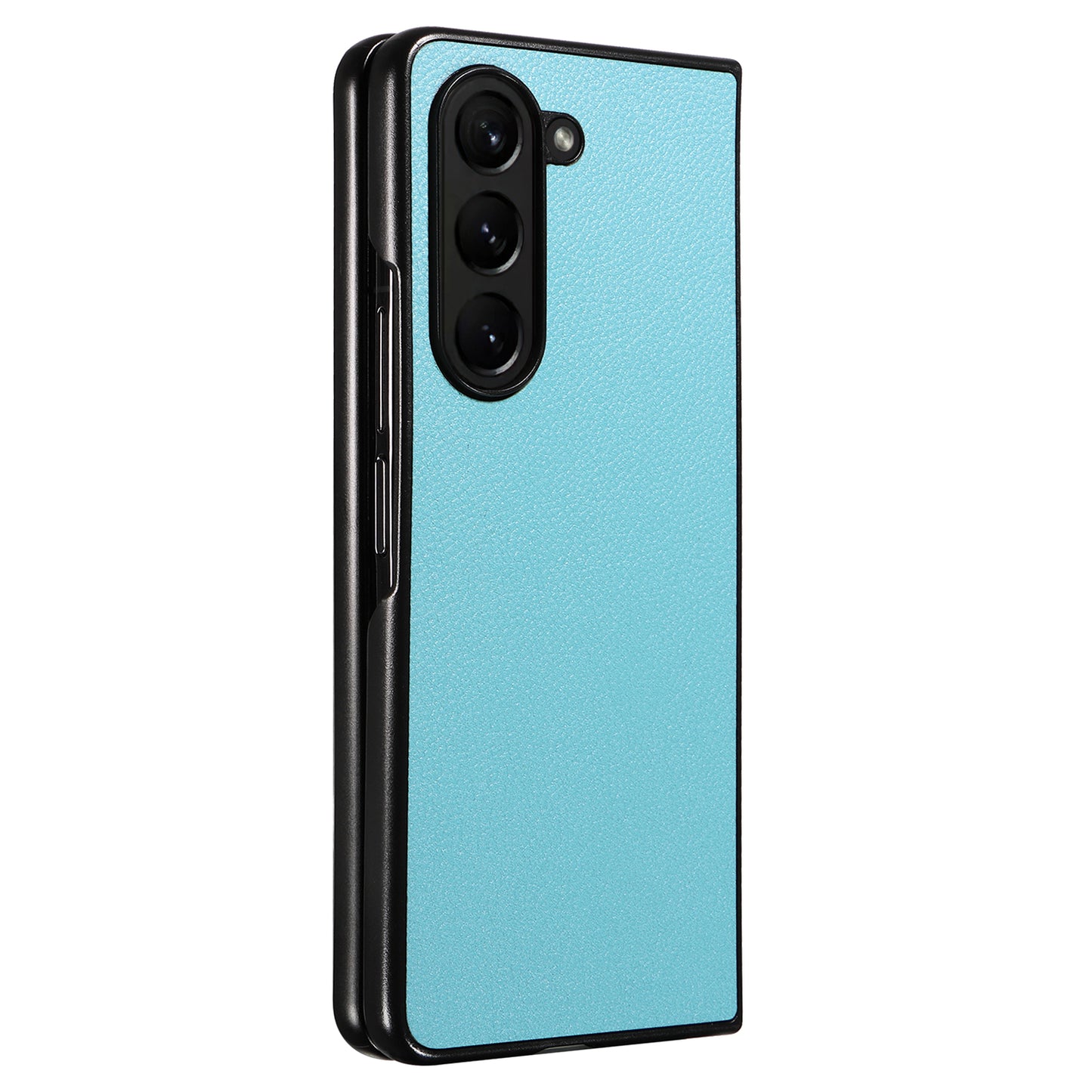 For Samsung Galaxy Z Fold6 5G Case Litchi Texture Leather Coated PC Phone Cover - Baby Blue