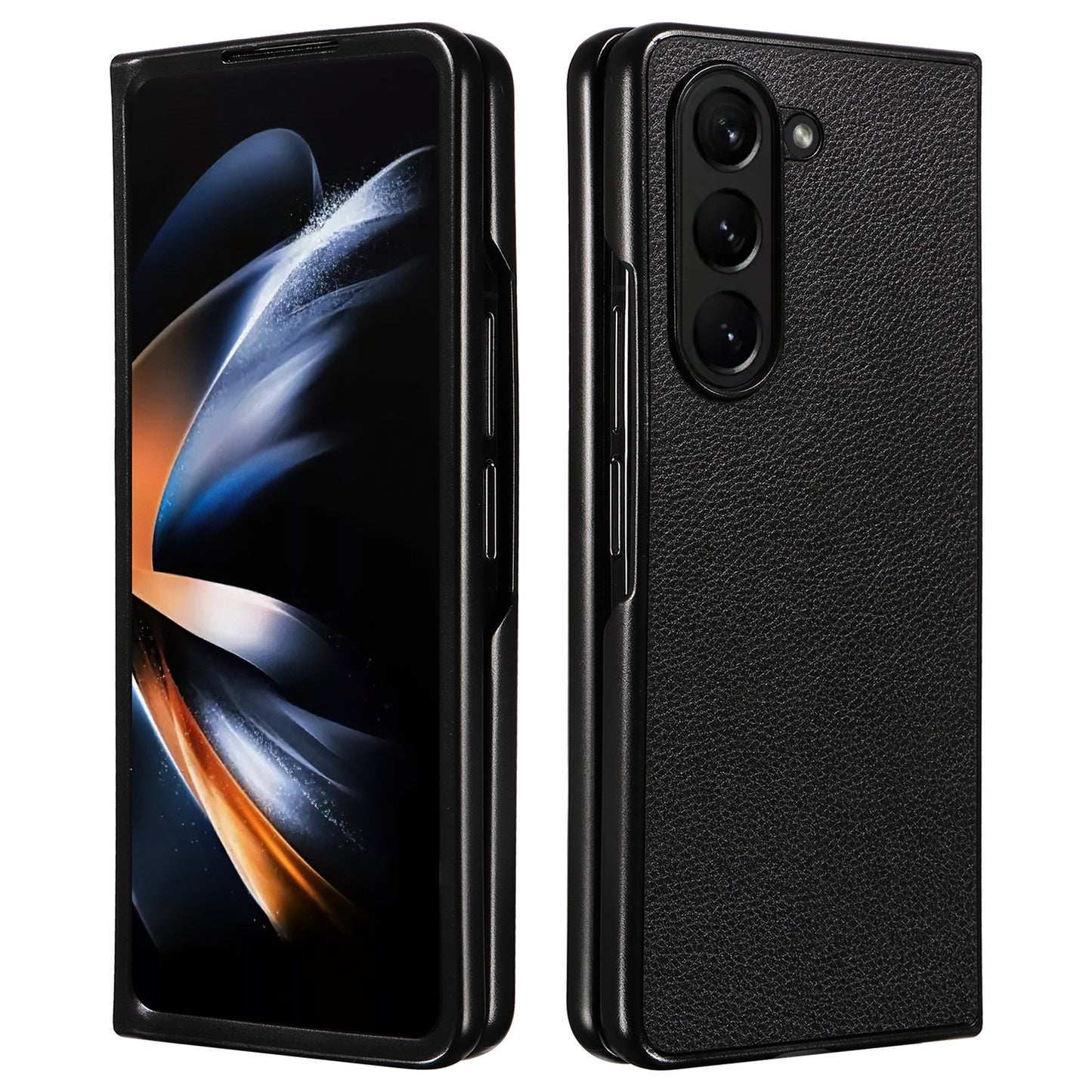 For Samsung Galaxy Z Fold6 5G Case Litchi Texture Leather Coated PC Phone Cover - Black