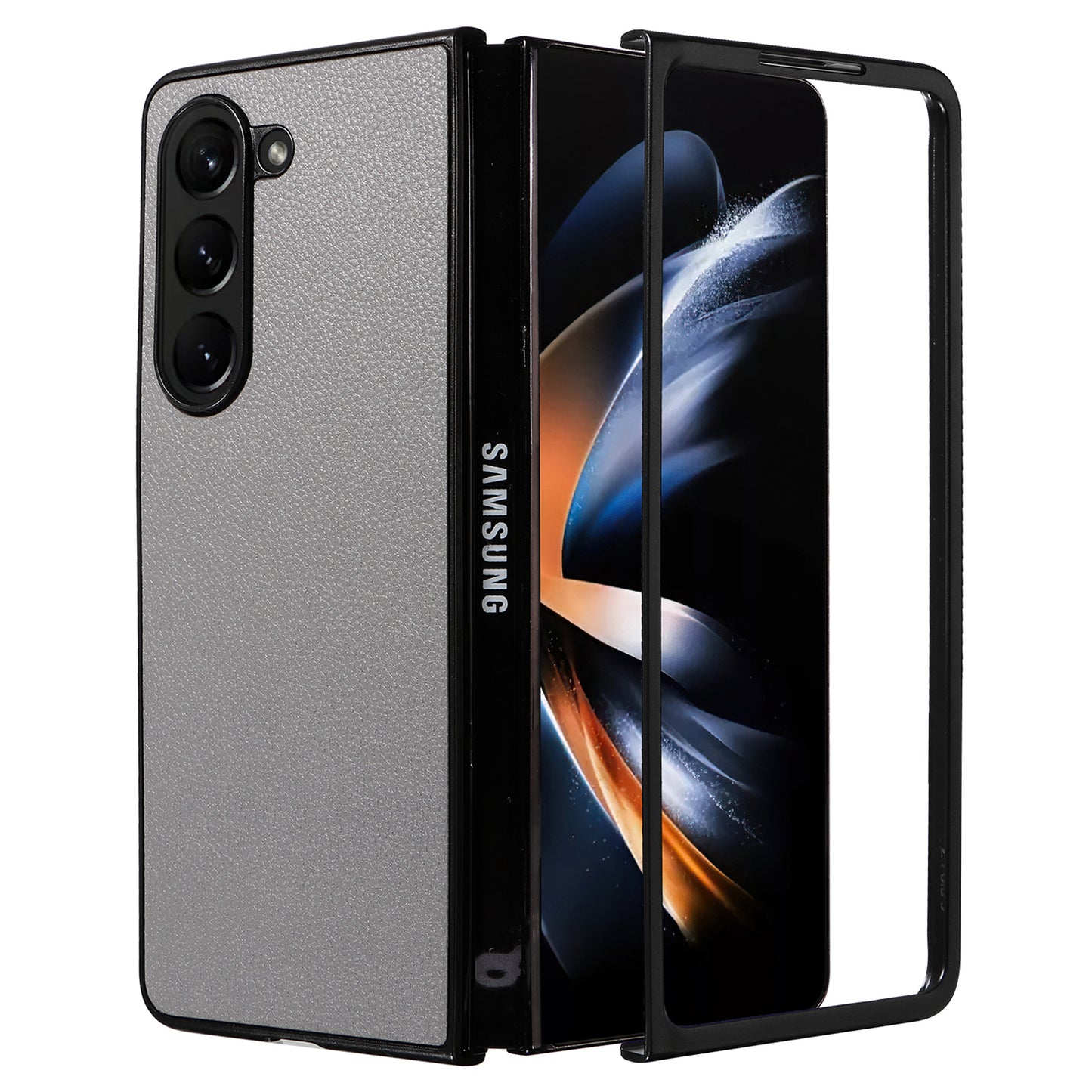 For Samsung Galaxy Z Fold6 5G Case Litchi Texture Leather Coated PC Phone Cover - Grey
