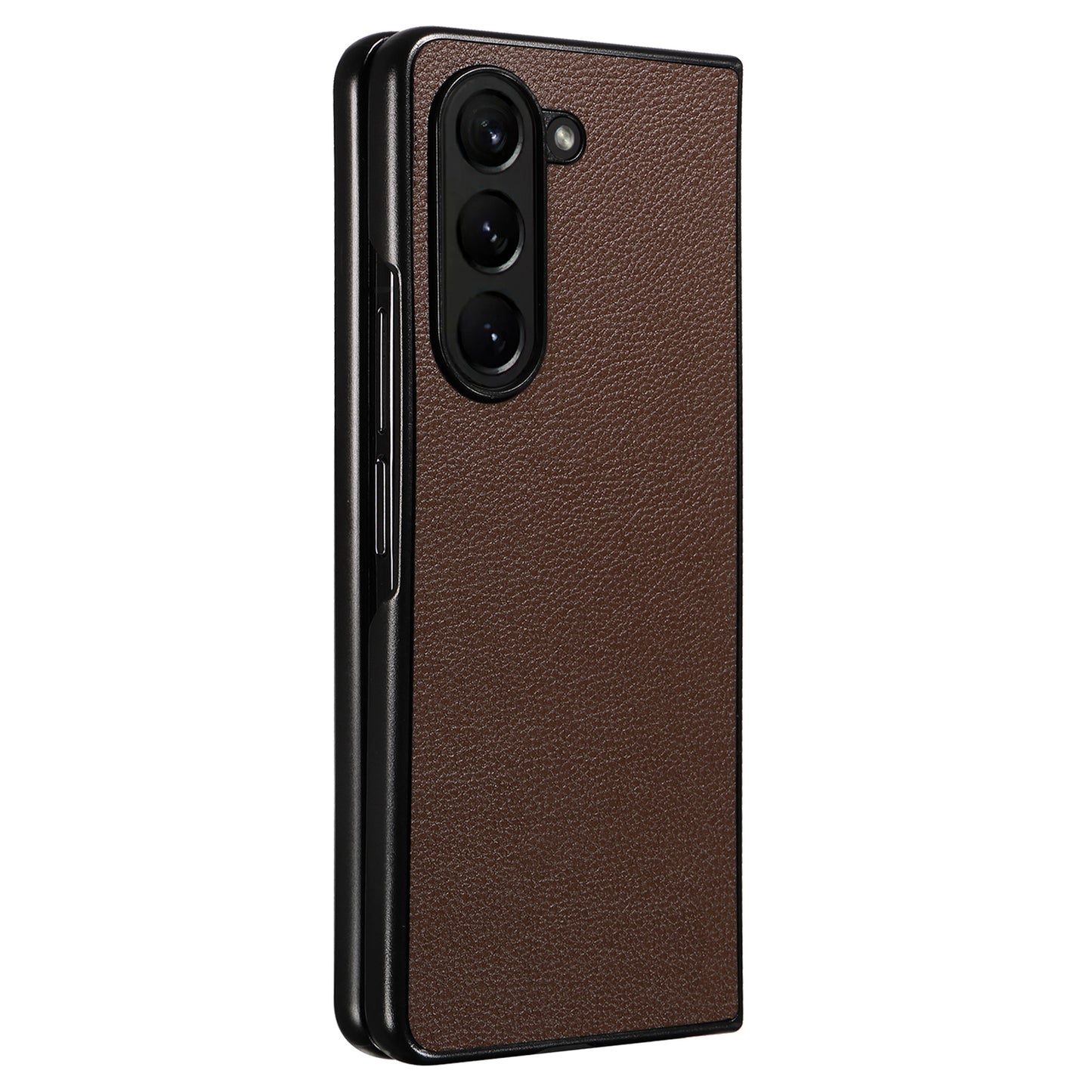 For Samsung Galaxy Z Fold6 5G Case Litchi Texture Leather Coated PC Phone Cover - Brown