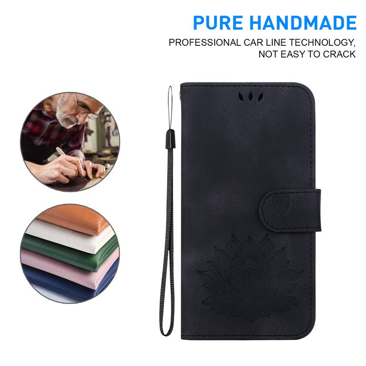 For Samsung Galaxy A05s 4G Case PU Leather Wallet Stand Lotus Phone Cover - Black