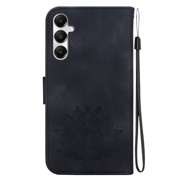 For Samsung Galaxy A05s 4G Case PU Leather Wallet Stand Lotus Phone Cover - Black
