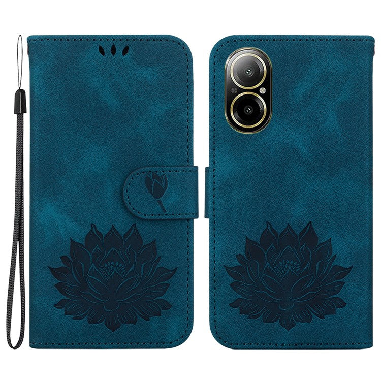 For Realme C67 4G Case Lotus Imprinted Leather Wallet Phone Cover - Blue