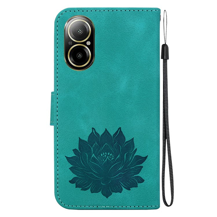 For Realme C67 4G Case Lotus Imprinted Leather Wallet Phone Cover - Green