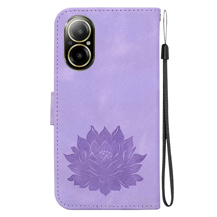 For Realme C67 4G Case Lotus Imprinted Leather Wallet Phone Cover - Purple