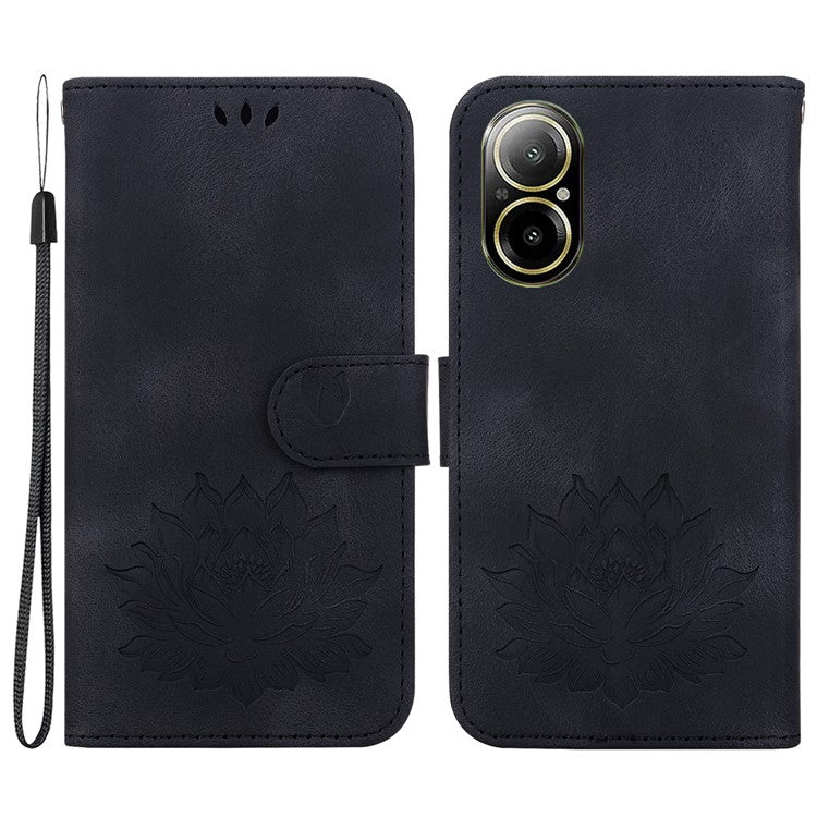 For Realme C67 4G Case Lotus Imprinted Leather Wallet Phone Cover - Black