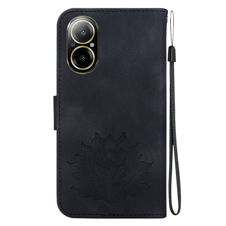 For Realme C67 4G Case Lotus Imprinted Leather Wallet Phone Cover - Black