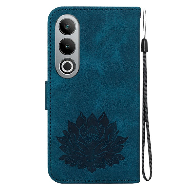 For OnePlus Nord CE4 5G Case with Hand Strap Lotus Pattern PU Leather Phone Cover - Blue