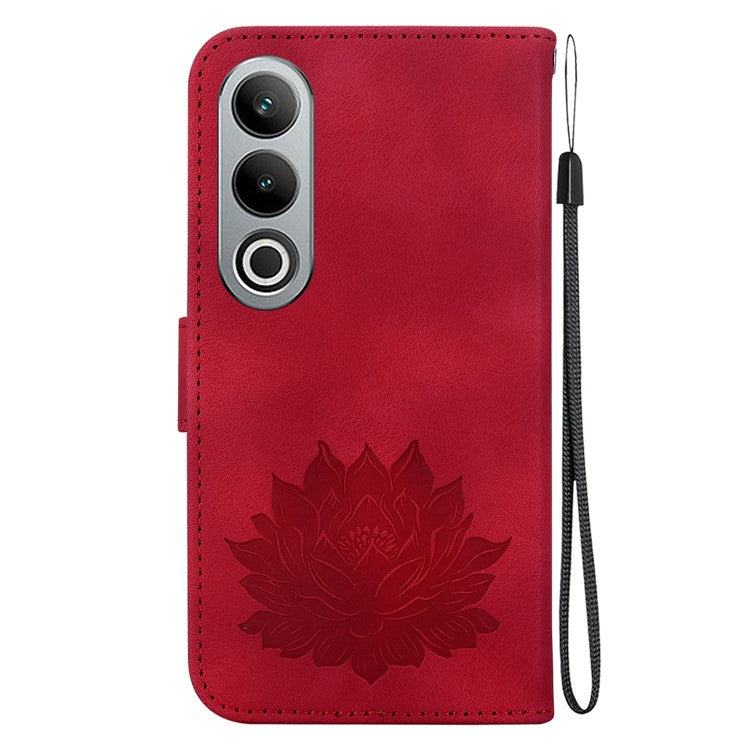 For OnePlus Nord CE4 5G Case with Hand Strap Lotus Pattern PU Leather Phone Cover - Red