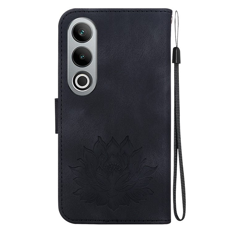 For OnePlus Nord CE4 5G Case with Hand Strap Lotus Pattern PU Leather Phone Cover - Black