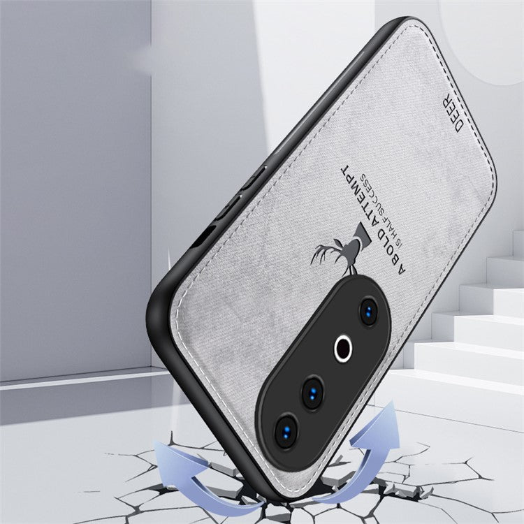 For vivo S19 5G Case Leather Cloth Texture Phone Back Cover Deer Pattern - Black