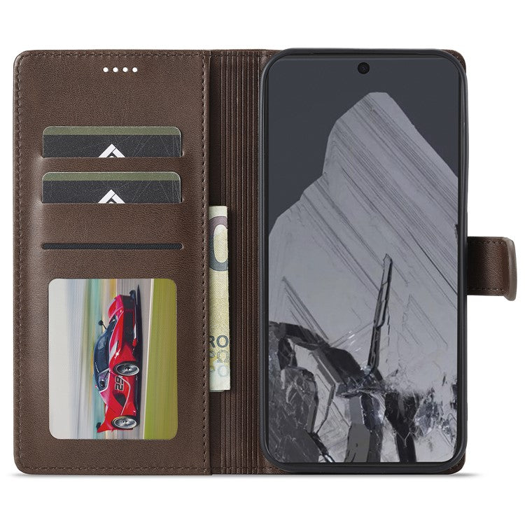 LC.IMEEKE For Google Pixel 9 Pro XL Case Calf Texture PU Leather Flip Phone Cover - Brown