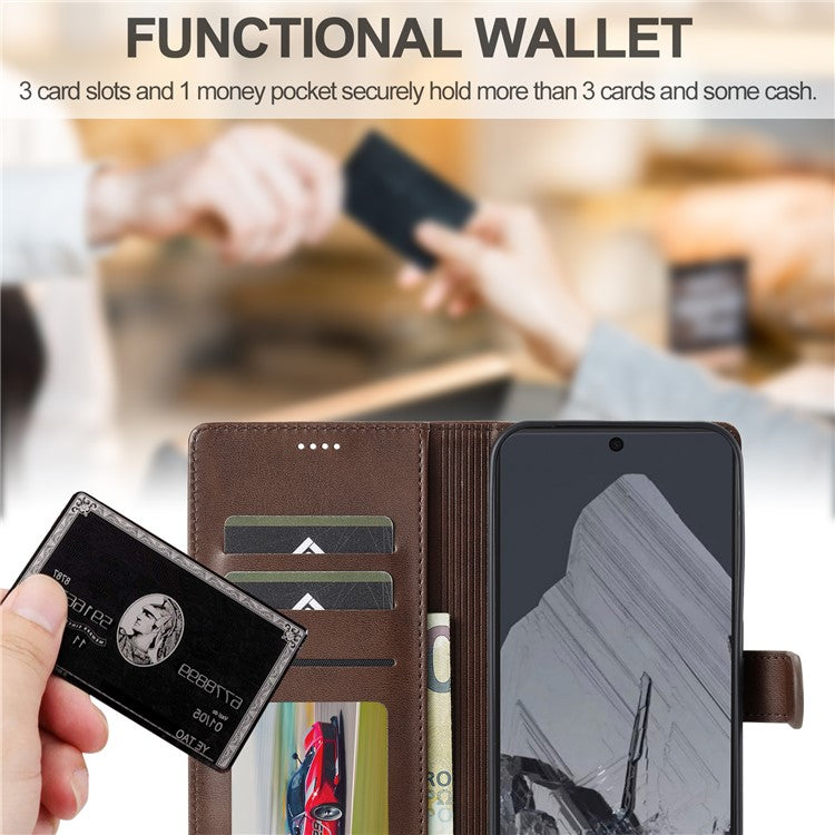 LC.IMEEKE For Google Pixel 9 Pro XL Case Calf Texture PU Leather Flip Phone Cover - Brown