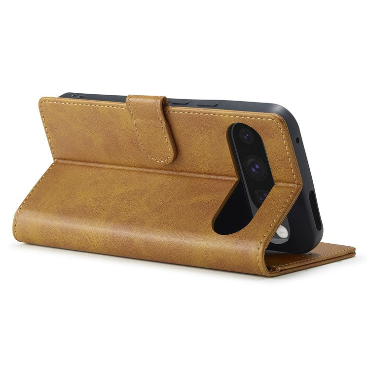 LC.IMEEKE For Google Pixel 9 Pro XL Case Calf Texture PU Leather Flip Phone Cover - Yellow